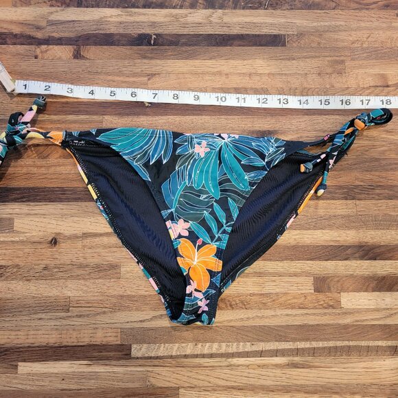Old Navy Black Hibiscus Tropical Leaf Print Side Tie Bikini Bottoms - Picture 4 of 9